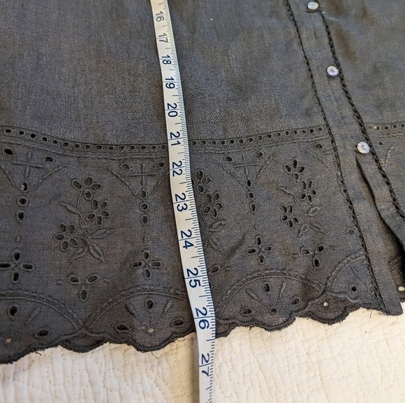 J.jill Black Linen Eyelet Trim  Button Down Top L NWOT Langenlook loose fit - Picture 12 of 12